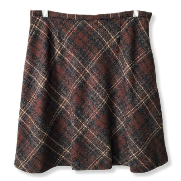 Vtg Brown Wool Plaid Skirt M L Academia Twee Preppy Rory Gilmore Old Money Fall - Picture 1 of 8
